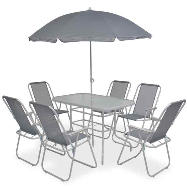 8 Piece Outdoor Dining Set Steel And Textilene Grey Vidaxl