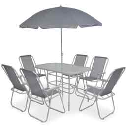 8 Piece Outdoor Dining Set Steel And Textilene Grey Vidaxl