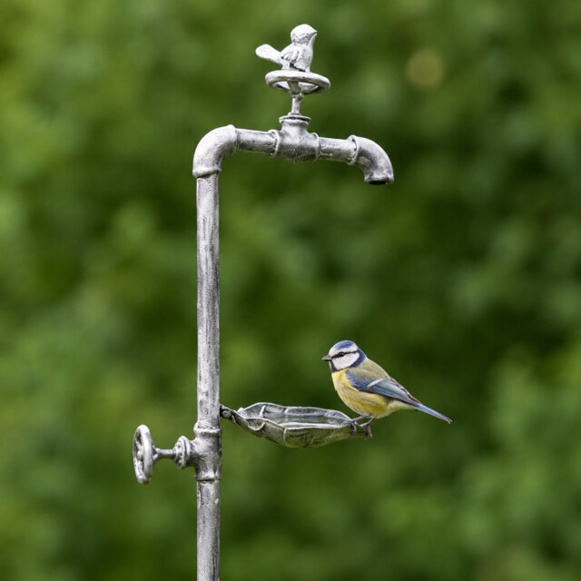 Metal Bird Bath Feeder Pipe Stake Garden Ornament Tap Seed Feed