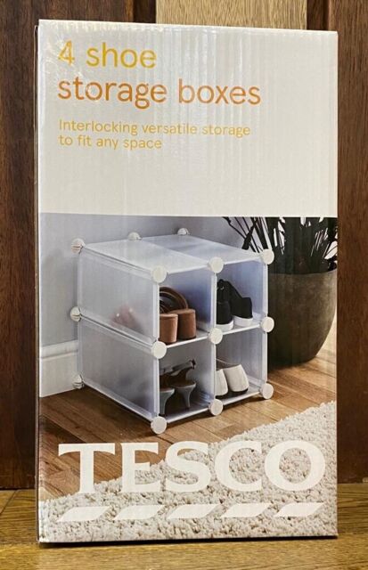 Tesco 4 Shoe Storage Boxes - Interlocking & Versatile ( Several Can Be