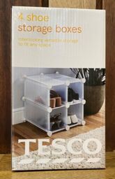Tesco 4 Shoe Storage Boxes - Interlocking & Versatile ( Several Can Be
