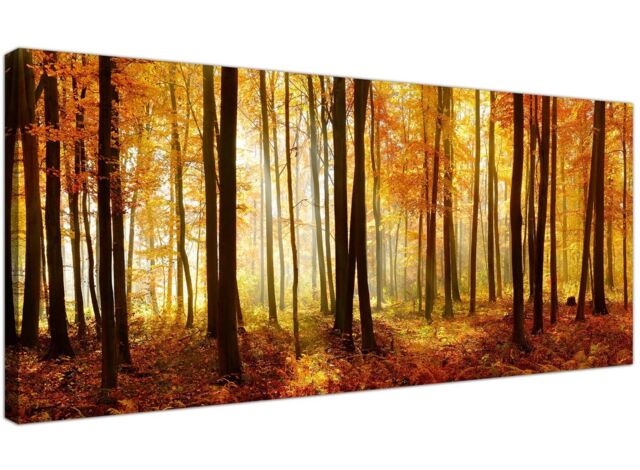 Modern Orange Forest Trees Landscape Canvas Print - Panoramic Wall Art