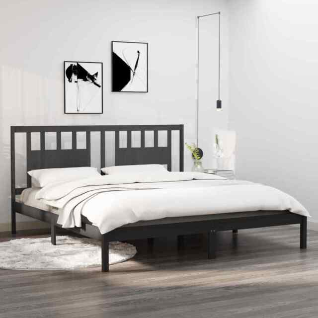 Bed Frame Grey Solid Wood Pine 200x200 Cm Vidaxl