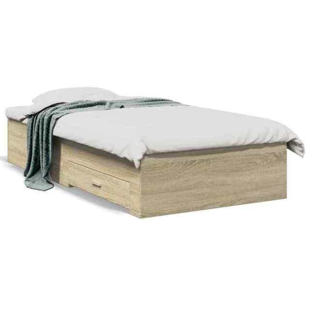 Bed Frame With Drawers Sonoma Oak 75x190 Cm Small Single Engineered