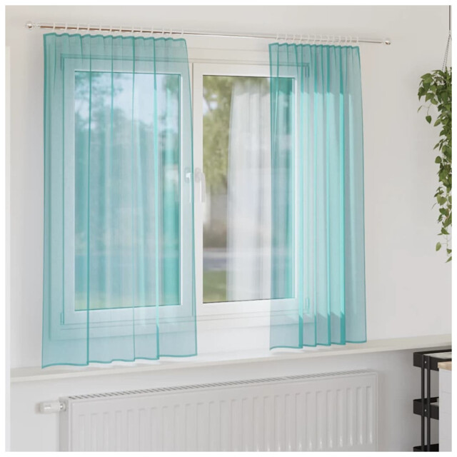 Voile Curtains Turquoise 140x140cm Sheer 100% Polyester Eyelet 2-pack