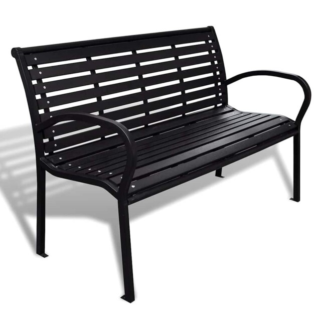 Outdoor Patio Black Steel Garden Bench Outside Benches Chair Seat 2