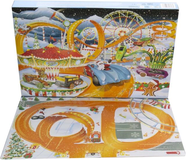 Hot Wheels Advent Calendar, 8 Hot Wheels Holiday-themed Toy Cars Plus