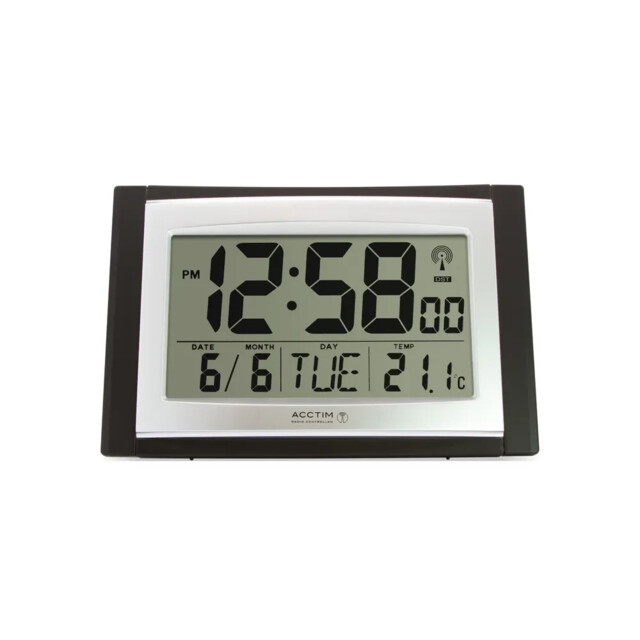 Acctim Stratus Radio Controlled Led Wall/desk Clock Black/silver 74053