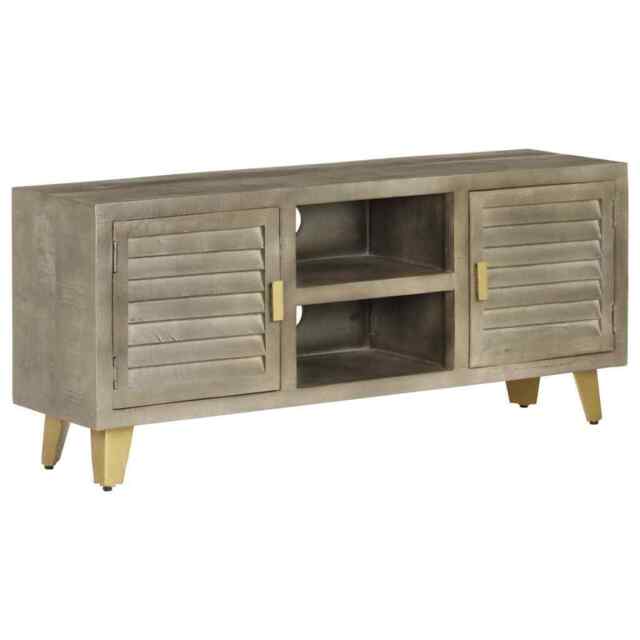 Tv Cabinet Solid Mango Wood Grey With Brass 110x30x48 Cm Vidaxl