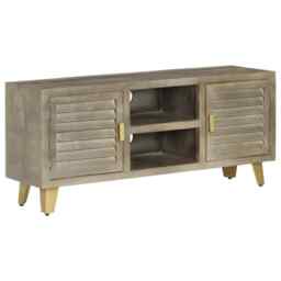 Tv Cabinet Solid Mango Wood Grey With Brass 110x30x48 Cm Vidaxl