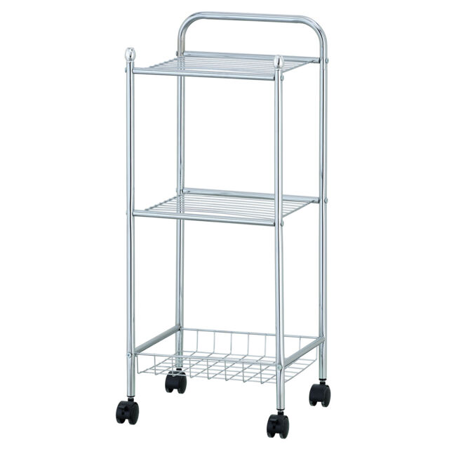 Furinno Wayar 3-tier Tray Shelf With Casters, Chrome