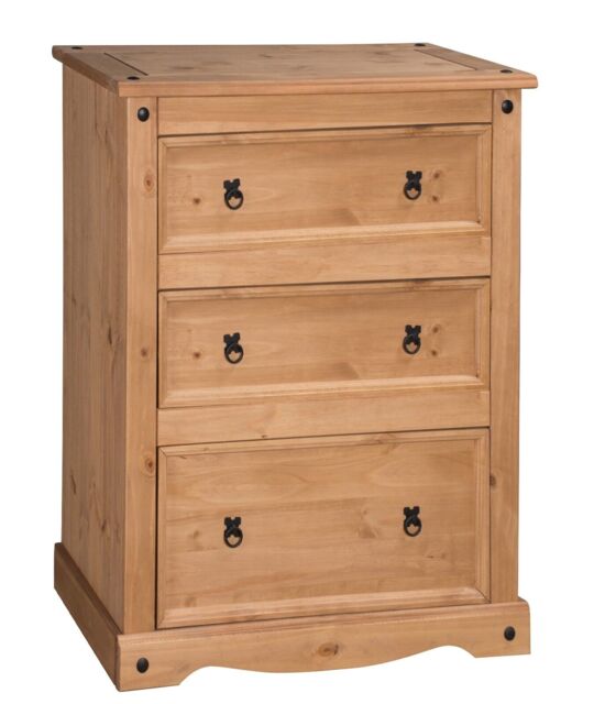 Corona Chest Of Drawers 3 Drawer Wide Solid Wood Mexican Pine Wooden