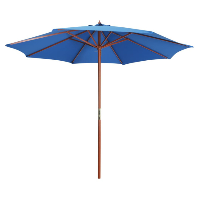Garden Parasol 300cm Blue Polyester Canopy Bamboo Hardwood Pole Crank