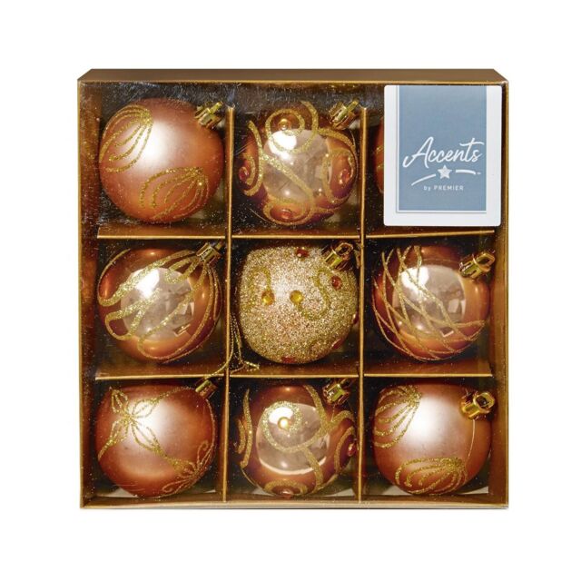 Christmas Shatterproof Baubles 9 Pack 60mm Tree Decoration Rose Gold