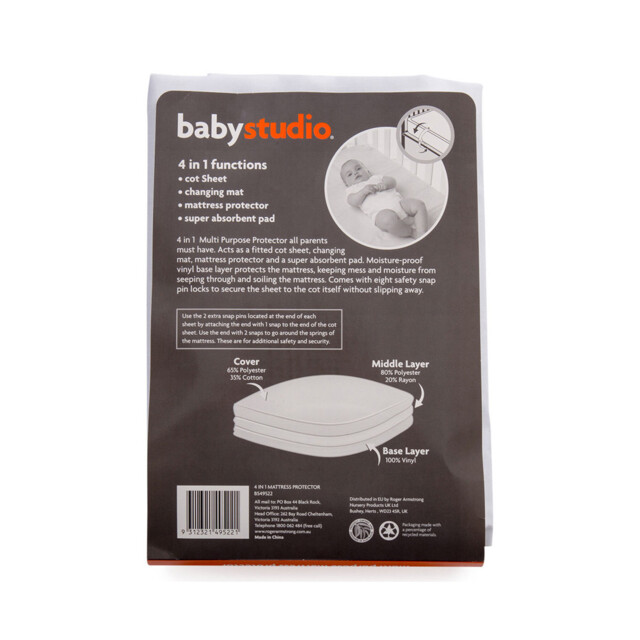 Baby Child's Mattress Protector Cot Sheet Baby Studio 4 In 1 Box Open
