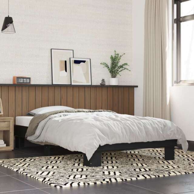 Bed Frame Black 90x200 Cm Engineered Wood And Metal Vidaxl