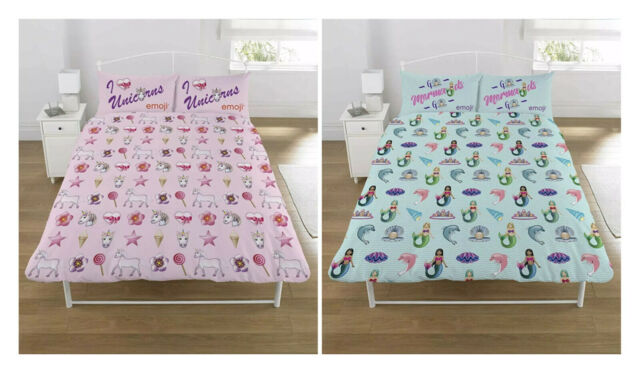 Emoji Mermaid And Unicorns Double Duvet Cover & Pillowcase Set