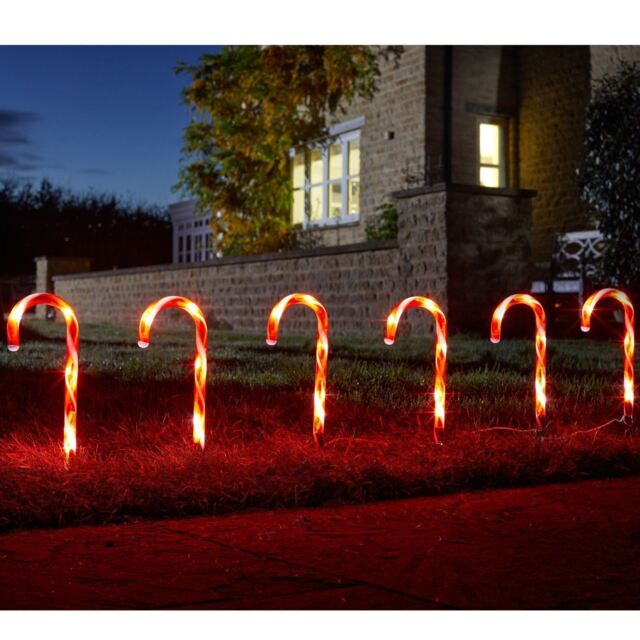 Three Kings Set Of 6 Christmas Candycane Stake Lights