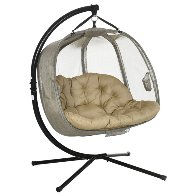 Double Hanging Egg Chair 2-seater Brown Steel Frame Large Padded