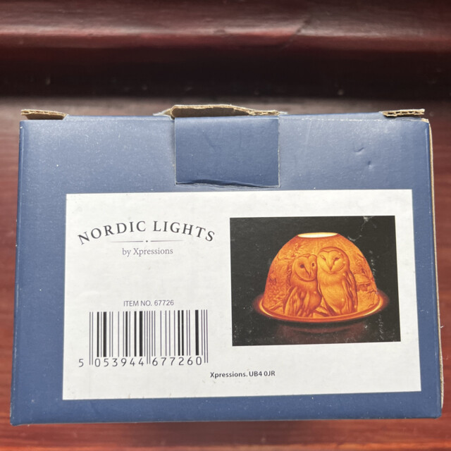 Nordic Lights Owls Tealight Candle Shade, And Tray, Boxed Porcelain