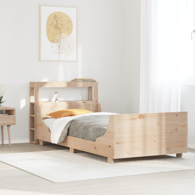 Bed Frame Natural Solid Pinewood 75x190 Cm Slatted Base With Storage
