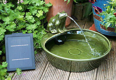 Bowl Water Feature Fountain Solar Powered Frog Pond Ceramic Design