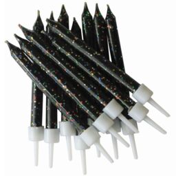 Black Glitter Cake Candles Pack Of 12
