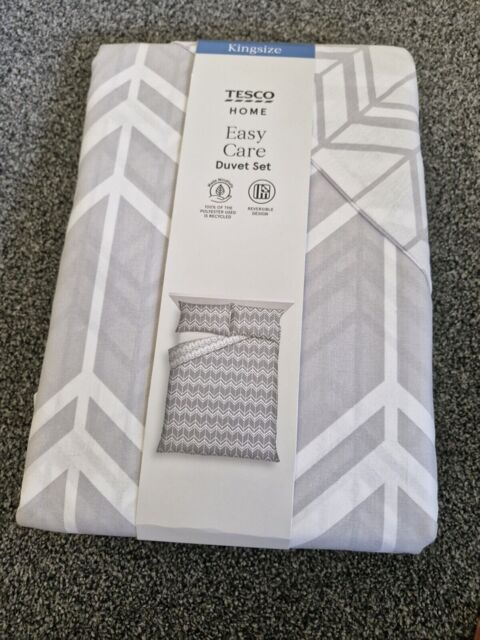 Tesco Grey And White Duvet Set Geo Reversible King Size With