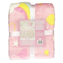 Glow In The Dark Warm Soft Fleece Blanket Rainbow Sofa Throw Kids Pink