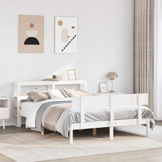 Bed Frame Single White Pine Solid Wood 120x200cm Plywood Slats Storage