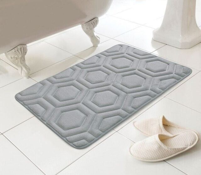 Country Club Geo Design Memory Foam Non-slip Luxury Bath Mat Rug Grey