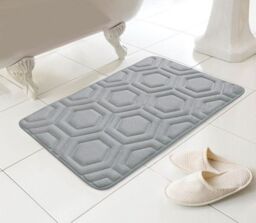 Country Club Geo Design Memory Foam Non-slip Luxury Bath Mat Rug Grey