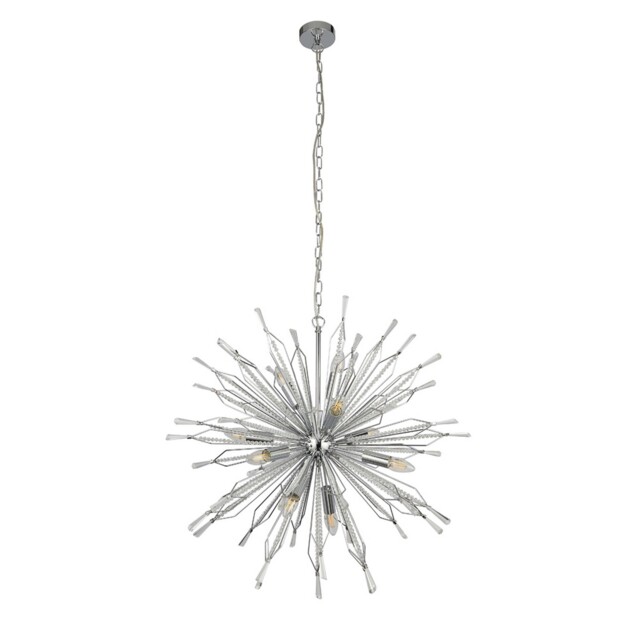 10 Lights Chrome Finish Metal Ceiling Fitting Pendant Light Clear