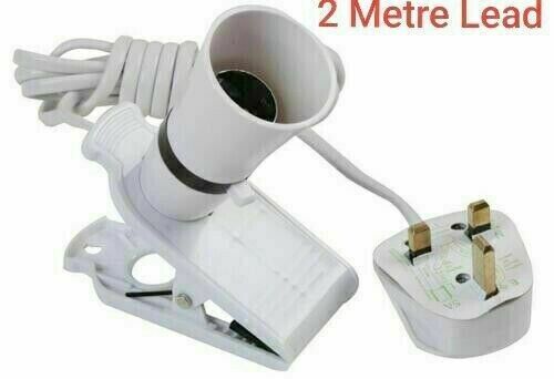 Clip On Spot Light Holder Portable Flexible Bulbs 2 Metre Cable 3 Pin