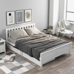 4ft6 Wooden Double Bed Frame Pine Wood W/ Storage Drawers Bed