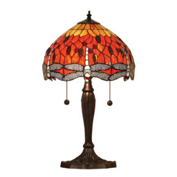 Tiffany Table Light Floor Bronze Dragonfly Flame 2 Orange Dark 300mm
