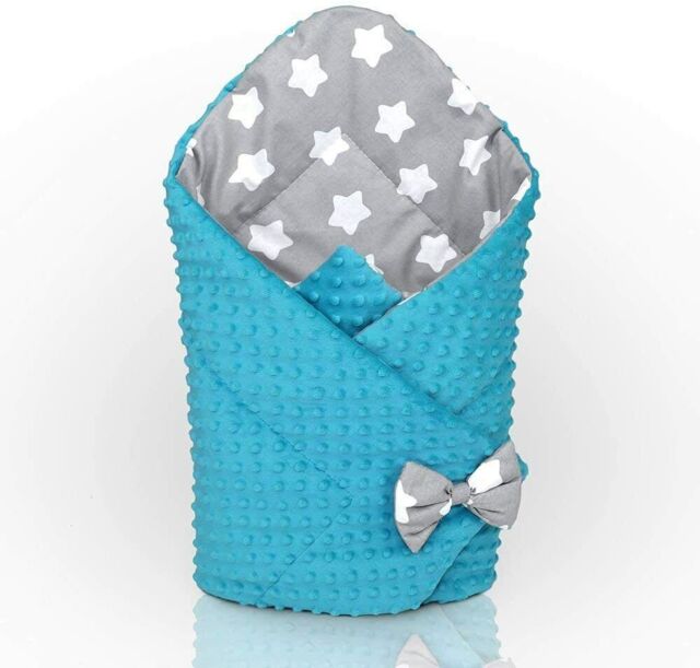 Baby Swaddle Wrap Two-sided Dimple Turquoise Big White Star On Grey