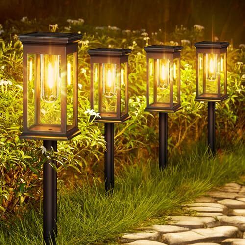 Solar Lights Outdoor Garden 4 Pack Upgraded Garden Lights Waterproof