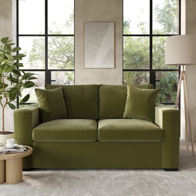 2 Seater Pull-out Sofa Bed In Olive Green Velvet - Layton Lyt002