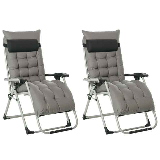 Outsunny 2 Pcs Reclining Zero Gravity Chair Folding Lounger Cushion