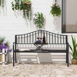 Outdoor Metal Frame 2 Seater Bench Patio Park Garden Seating Chair W/