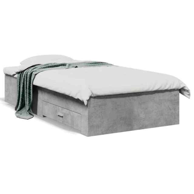 Bed Frame With Drawers Concrete Grey 90x190 Cm Single Engineered Wood