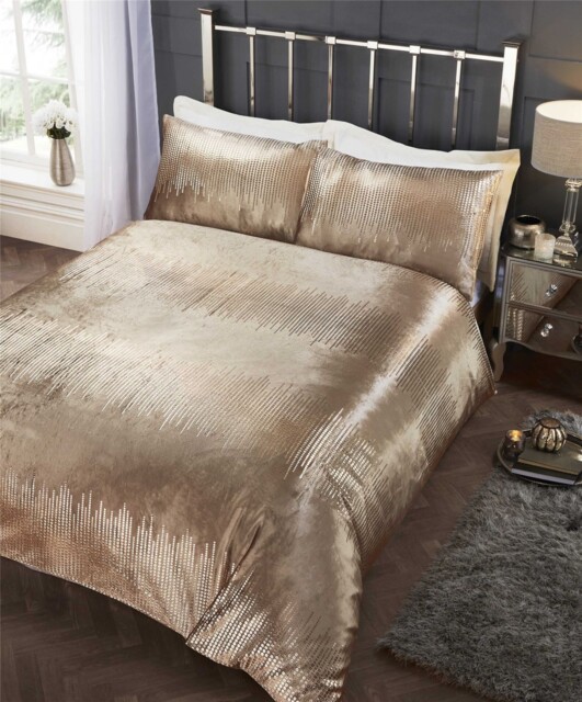Tiffany Crushed Velvet Luxury Sequin Effect Duvet Quilt Cover Set Bed