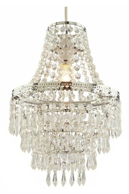 5 Tier Ceiling Pendant Shade Beaded Lamp Shade Easy Fit Terry Chrome