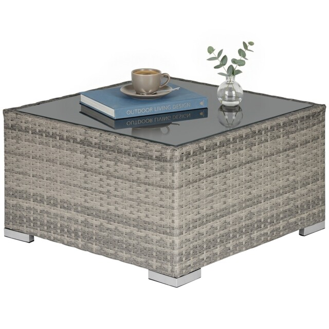 Outsunny Patio Wicker Coffee Table W/ Glass Top Suitable For Garden