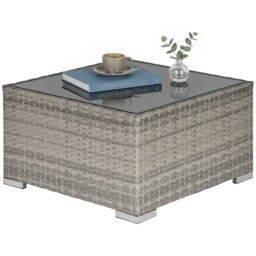 Outsunny Patio Wicker Coffee Table W/ Glass Top Suitable For Garden