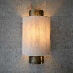 Indara Bronze Wall Light Linen Shade E14 Modern Classic Indoor Sconce