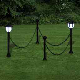 Chain Fence With Solar Lights Two Led Lamps Two Poles Vidaxl
