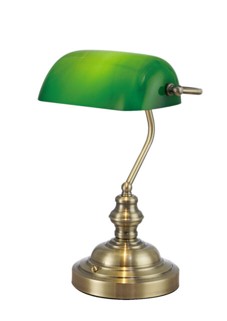 Deco D0085 Morgan Bankers Lamp Table Desk Lamp Antique Brass Green