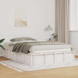 Platform Bed Frame 140x200 Cm White Solid Pine Wood Slatted Modern